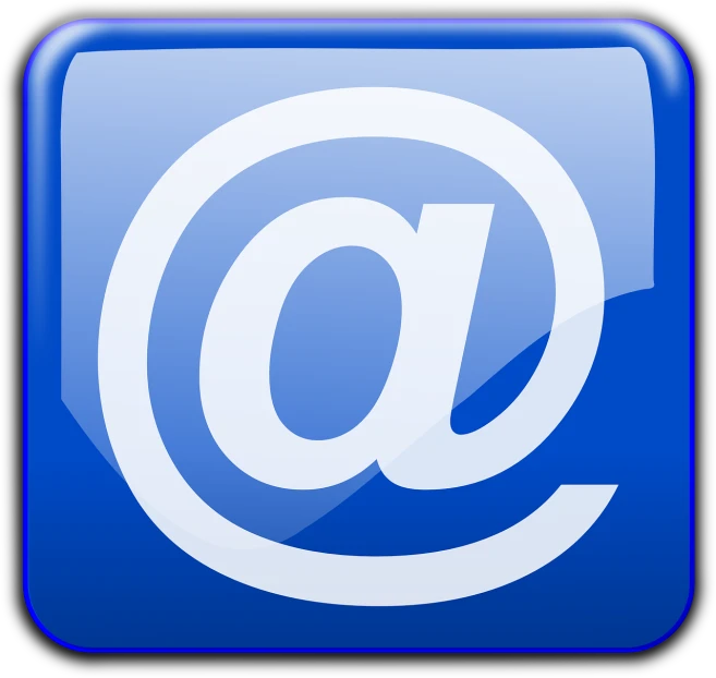 a blue square with a white at symbol on it, computer art, email, marketing photo, no gradients, logo has”