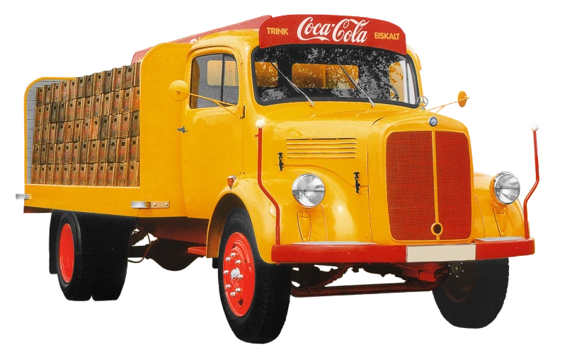 a yellow coca cola truck on a black background, art deco, official photo, zido, full detail, 8 h