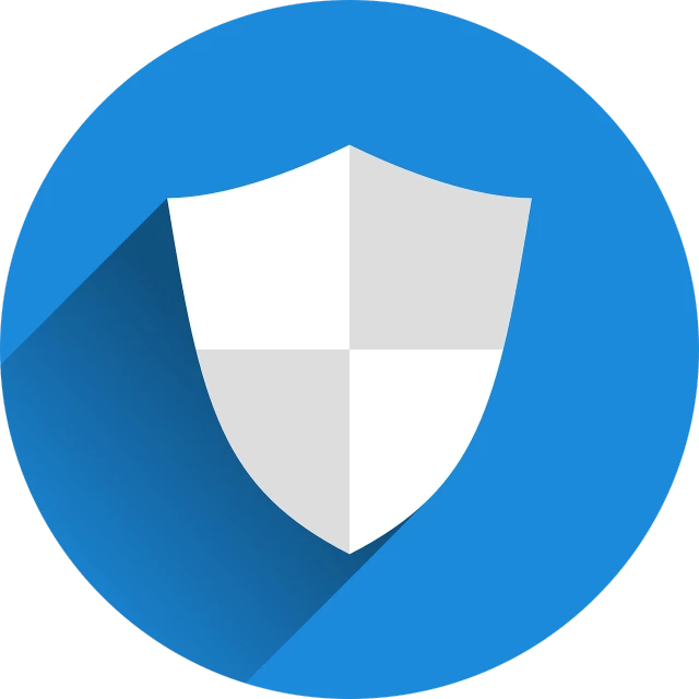 a white shield on a blue circle, by Thomas Tudor, pixabay, firewall, material design, mask, frameless