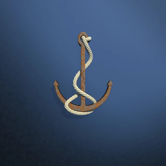 a close up of an anchor on a blue background, a digital rendering, folk art, high res photo, against dark background, high detail photo