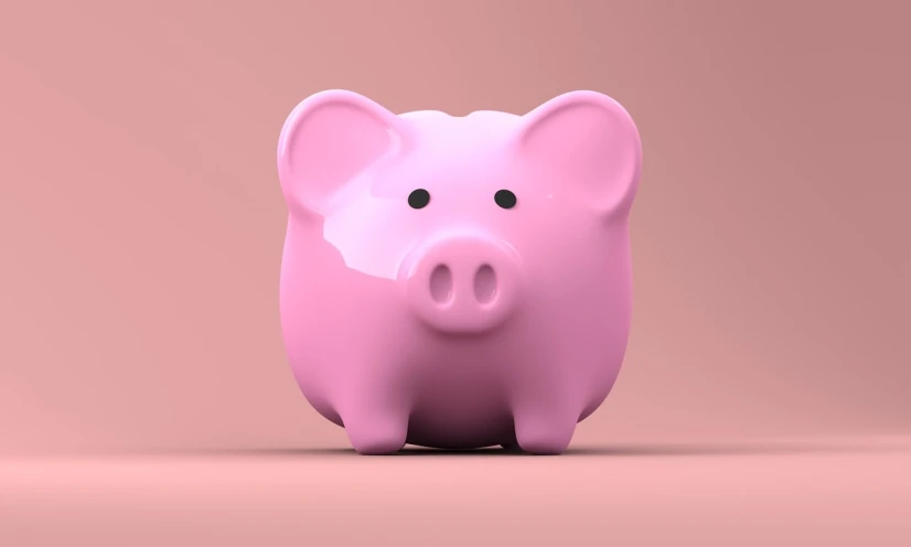 a pink piggy bank sitting on top of a table, a digital rendering, trending on pixabay, visual art, solid background, middle close up shot, 🤬 🤮 💕 🎀, 3d 8k render