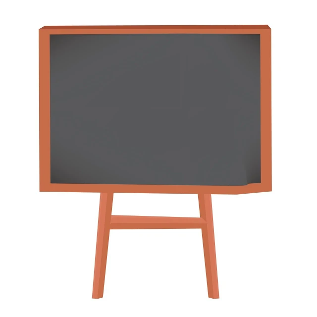 a blackboard sitting on top of a wooden easer, orange color, realistic style, product photo, viewed from behind