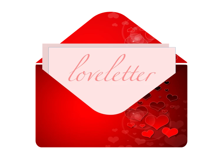 a red envelope with a love letter on it, an illustration of, letterism, vignette illustration, full length photo