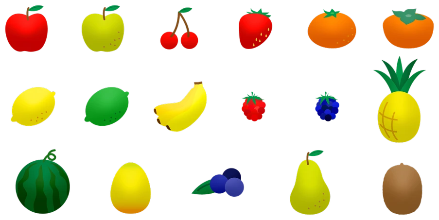 a bunch of different types of fruit on a black background, a screenshot, by Josetsu, computer art, clipart icon, kid, black colors, !!highly detalied