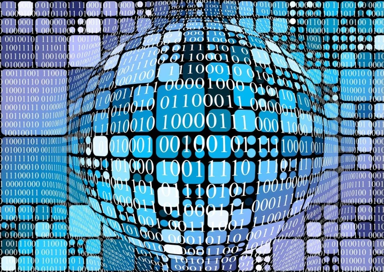 a globe surrounded by numbers on a blue background, computer art, pixel mosaic, big tech corporate art design, kimberly asstyn, matrix code