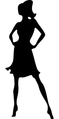 a silhouette of a woman in a dress and hat, a cartoon, inspired by Martina Krupičková, pixabay, doing a sassy pose, rectangle, teenage girl, waist high
