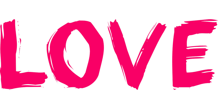 the word love is painted in pink on a black background, by Joe Bowler, vectorised, show from below, header, mtv