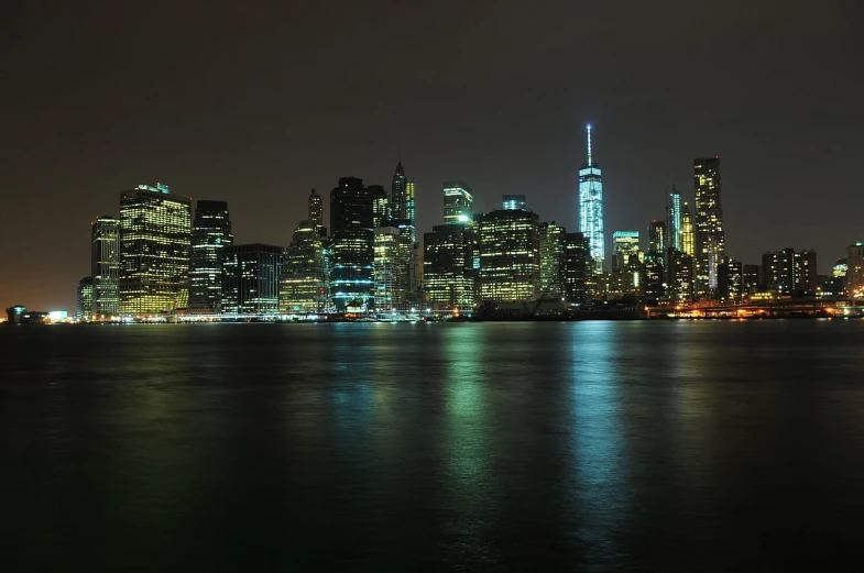 a view of a city at night from the water, a picture, by Andrei Kolkoutine, pexels, new york background, 1128x191 resolution, taken with canon 5d mk4, phone background