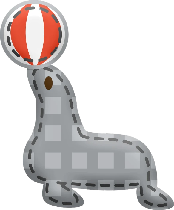 a seal with a ball on its head, inspired by Kubisi art, naive art, checkered motiffs, vehicle, [ floating ]!!, cloth sim