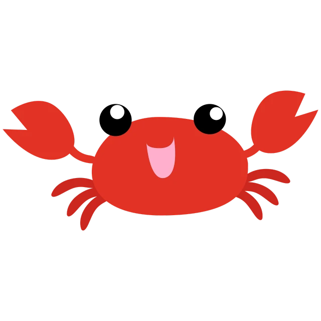 a cartoon crab on a black background, an illustration of, inspired by Masamitsu Ōta, cute silly face, dream animal cute eyes, red colored, accurate illustration