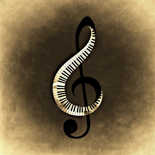 a close up of a piano keyboard with a treble, an album cover, by Eugeniusz Zak, pixabay, baroque, on old paper, created in adobe illustrator, in a dark, bass clef