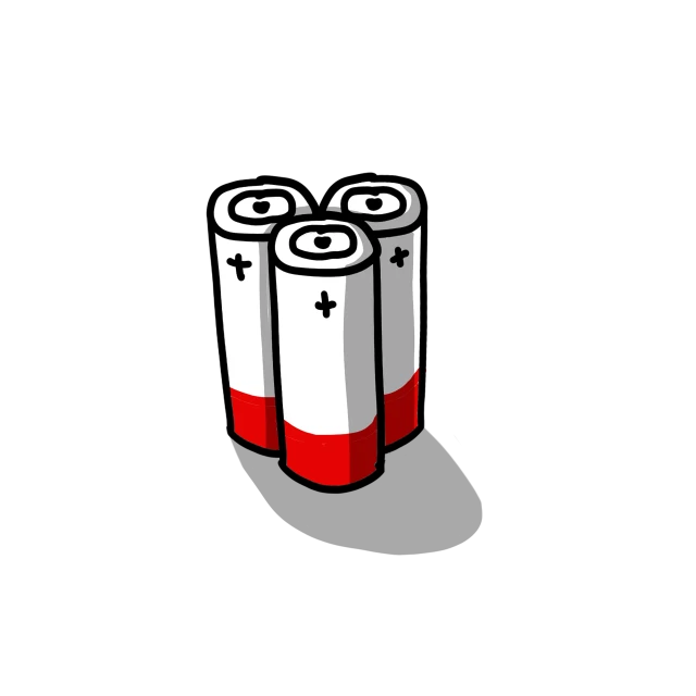 a couple of batteries sitting on top of each other, digital art, by Hiroyuki Tajima, flickr, digital art, on a flat color black background, six pack, team rocket, red white black colors
