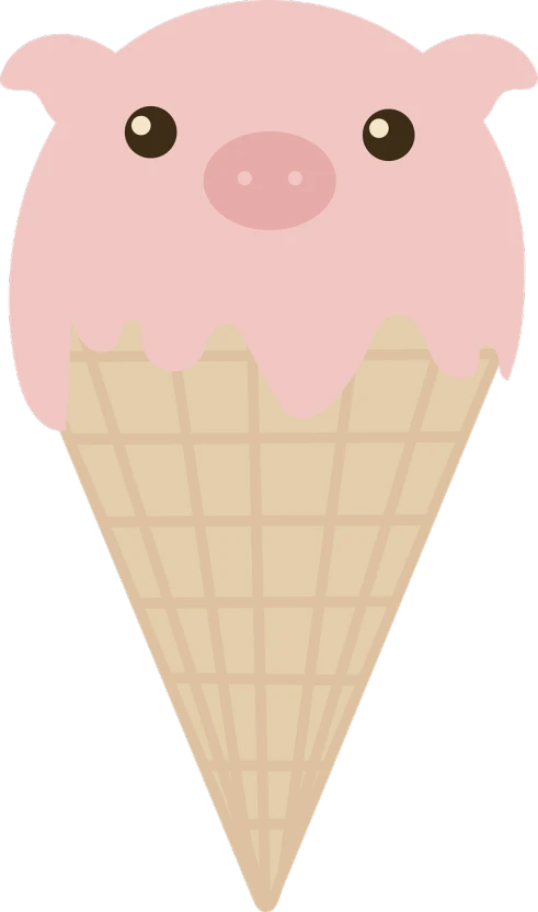 a pink ice cream cone with a pig face, inspired by Pearl Frush, conceptual art, 1128x191 resolution, vectorized, [ [ soft ] ], cinematic!!