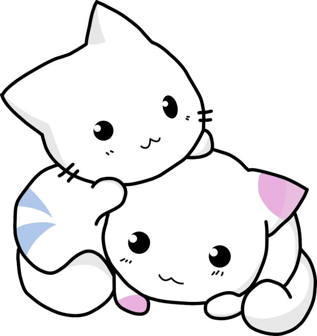 a couple of cats laying on top of each other, lineart, by Kubisi art, mingei, no gradients, white and pink, very cute features, clipart