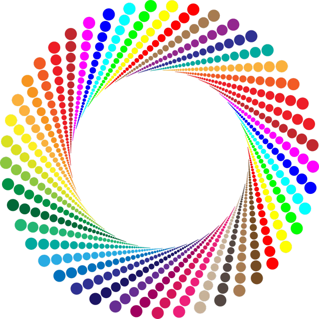 a circle of colored dots on a black background, a digital rendering, inspired by Yaacov Agam, flickr, computer art, high detail spiral design, with gradients, colorful palette illustration, screencap