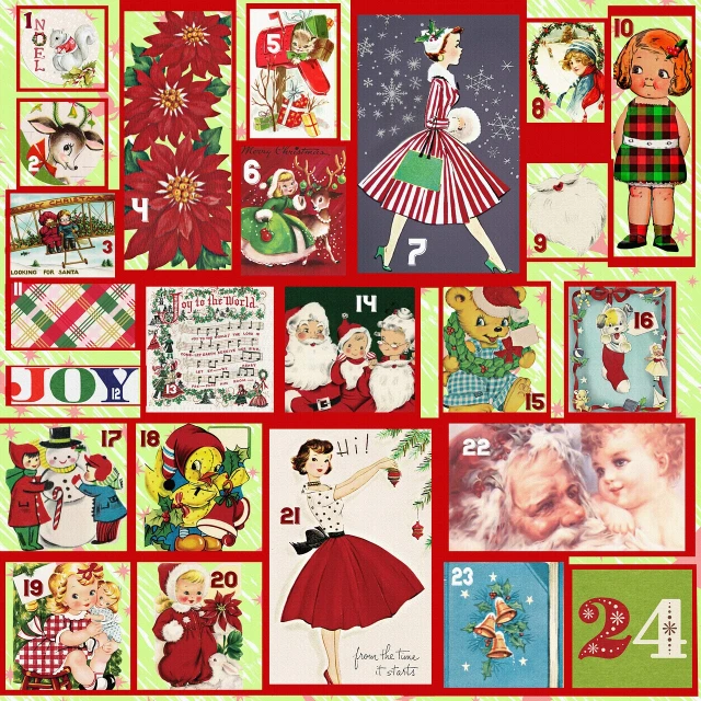 a collage of vintage christmas cards from around the world, tumblr, pop art, 3 2 x 3 2, f