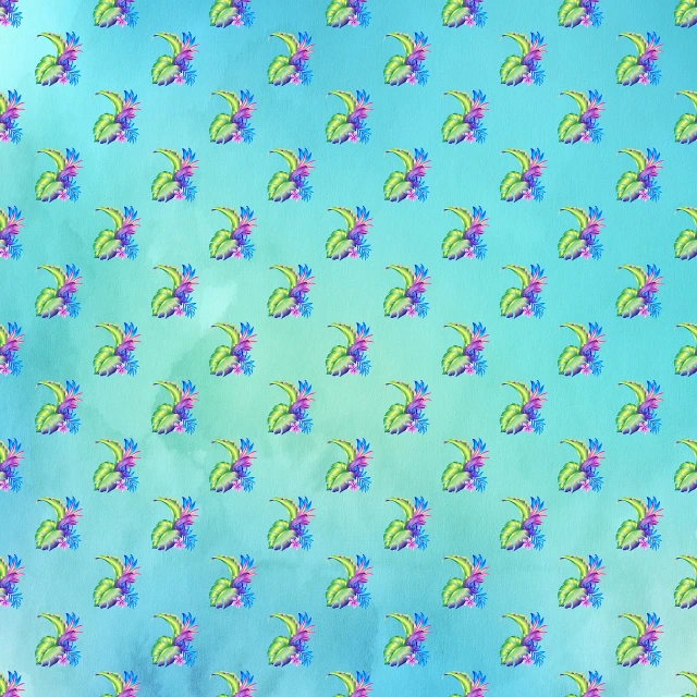 a pattern of purple and green flowers on a blue background, a digital rendering, tumblr, palm pattern visible, wallpaper on the walls, no watermarks, sprite sheet