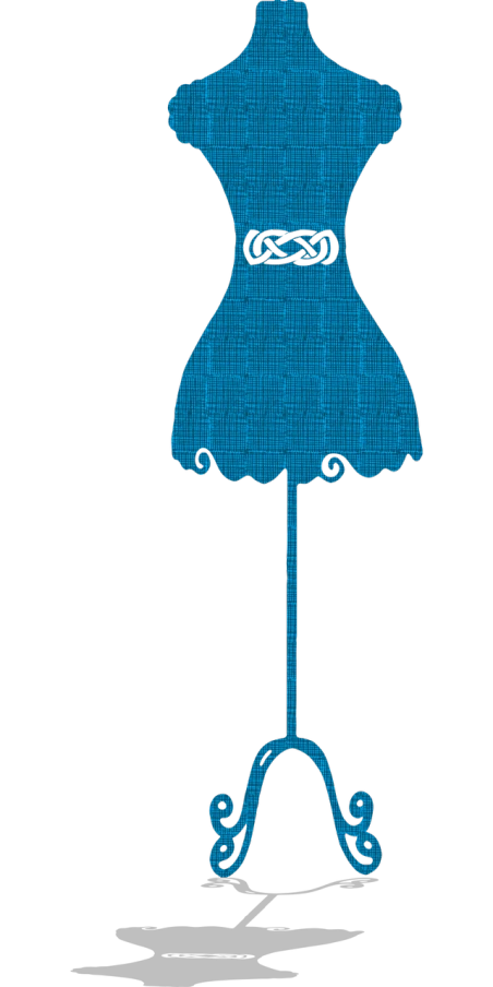 a blue dress on a mannequin stand, concept art, inspired by Rodolphe Töpffer, tumblr, arabesque, under street lamp, with a black background, ( ( dithered ) ), loosely cropped
