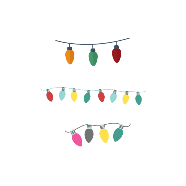 a string of christmas lights on a black background, concept art, by Brenda Chamberlain, folk art, flat colors, seperated game asset, super detail of each object, subtle color variations