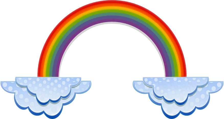 a rainbow and clouds on a white background, an illustration of, by Okuda Gensō, pixabay, archway, [ [ soft ] ], bow, detailed clouds