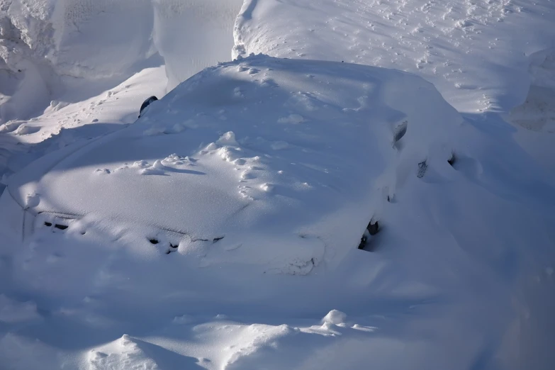 there is a car buried in the snow, a picture, by Petr Brandl, high above treeline, hut, contours, 4k)