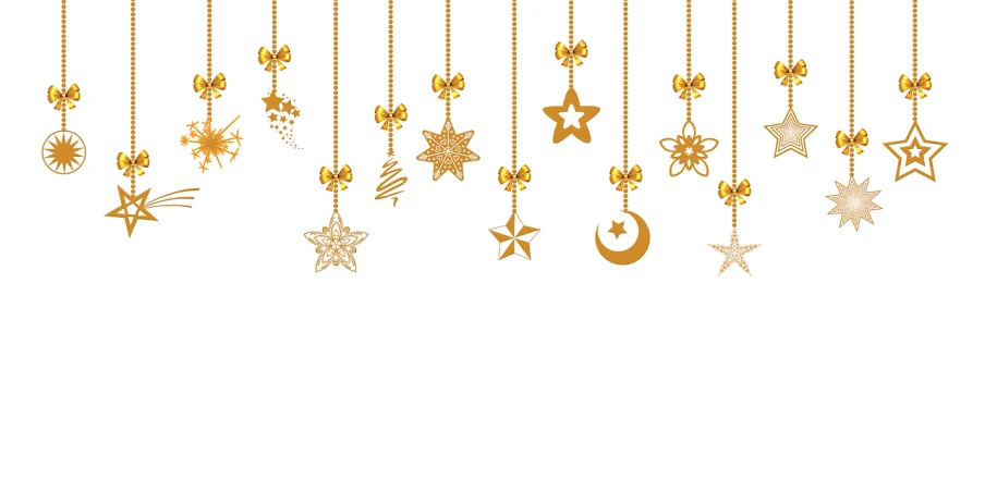 a bunch of gold stars hanging from a string, by Sailor Moon, trending on shutterstock, sōsaku hanga, ornamental bow, fossil ornaments, wallpaper - 1 0 2 4, 8k!!