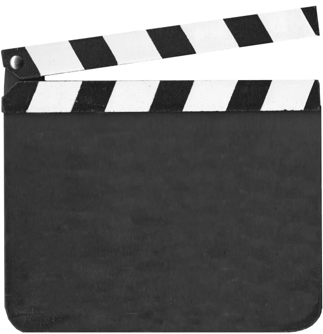 a black and white clap board on a white background, inspired by Masamitsu Ōta, pixabay, movie cover, felt, png, stockphoto