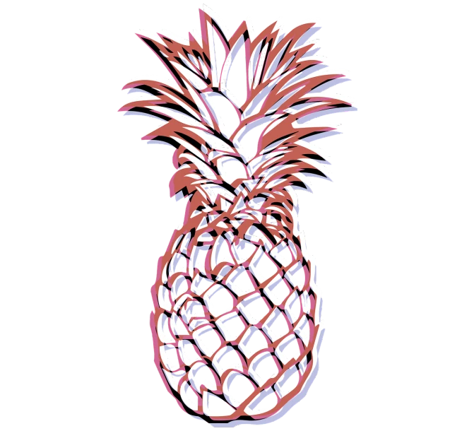 a red and white pineapple on a black background, a digital rendering, pop art, woodcut style, rose gold, made out of shiny white metal, vaporwave style