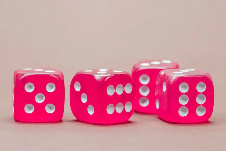 a group of pink dice sitting on top of a table, a macro photograph, by Richard Carline, flickr, digital art, threes, 1024x1024, detail, | 28mm |