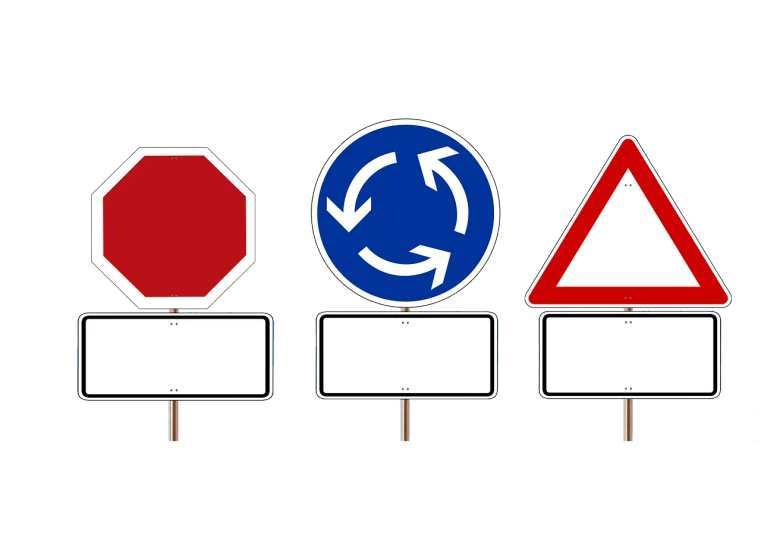 a group of street signs sitting next to each other, by Matija Jama, trending on pixabay, digital art, on black background, cycles, round corners, white red
