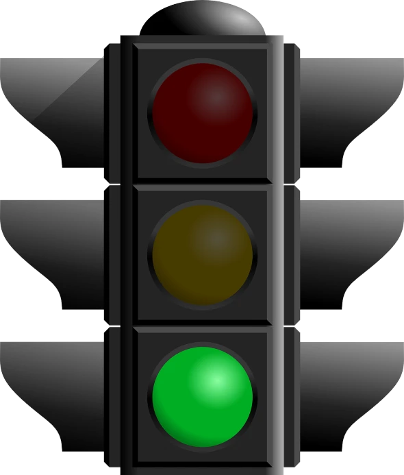 a traffic light with red, green, and yellow lights, gradient green black, free, beginner, green accent lighting