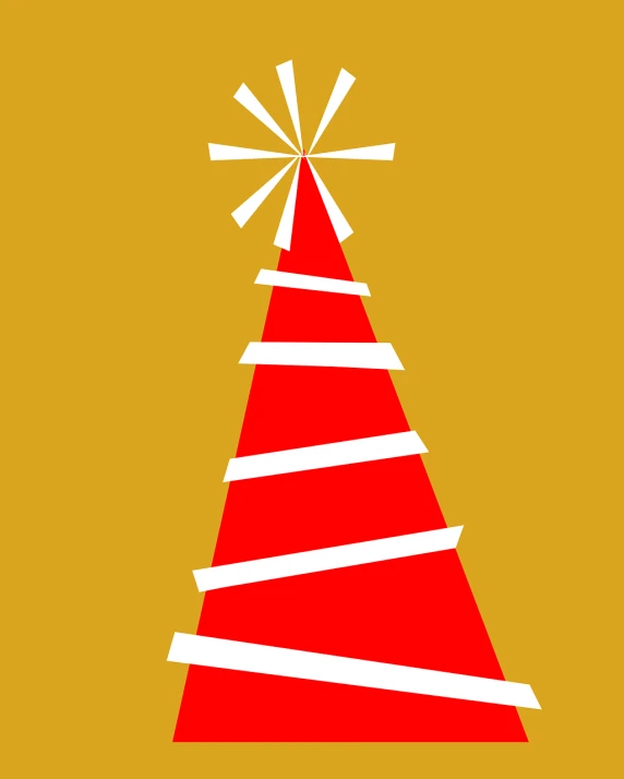 a red and white christmas tree with a star on top, concept art, inspired by Slava Raškaj, pop art, windmill, very elongated lines, yellow background beam, high hat
