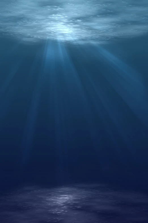 a deep blue ocean with sunlight shining through the water, shutterstock, minimalism, (((underwater lights))), 2d, incredible wide screenshot, ocean floor