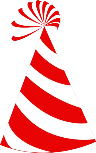 a red and white party hat on a black background, by Seuss Dr, pixabay, op art, candy canes, 1128x191 resolution, happy birthday, isometric view of a wizard tower