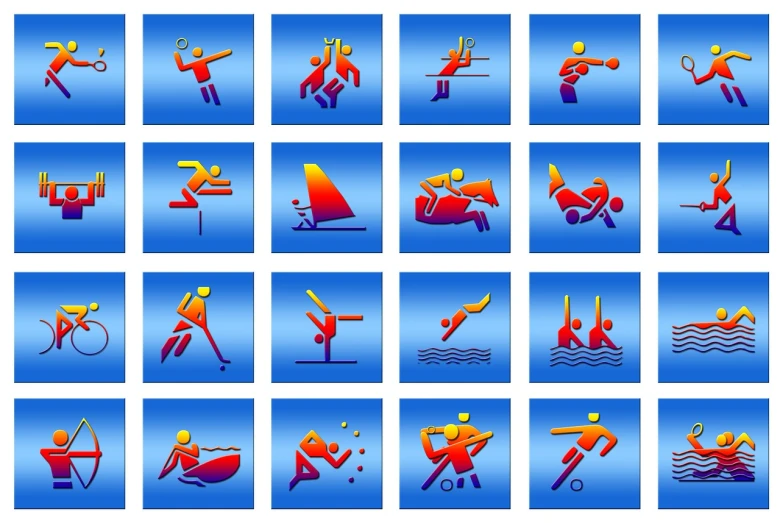 a series of different pictures of people doing different things, a picture, by Viktor de Jeney, flickr, figuration libre, sports logo, 1 6 x 1 6, maritime, with a blue background