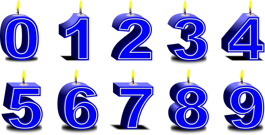 a number of candles in the shape of numbers, a photo, by Bob Ringwood, digital art, ultramarine, 2 5 6 x 2 5 6 pixels, spell casting wizard, by :5 sexy: 7