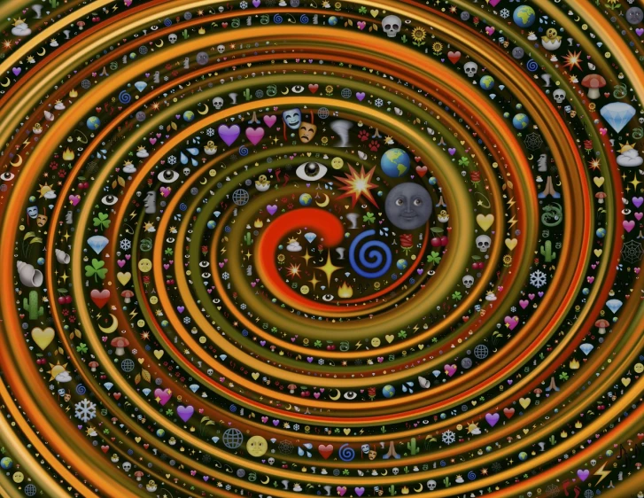 a spiral filled with lots of different colored objects, by Jon Coffelt, flickr, psychedelic art, ornate galactic gold, stream of love and happiness, yin yang, infinity hieroglyph waves