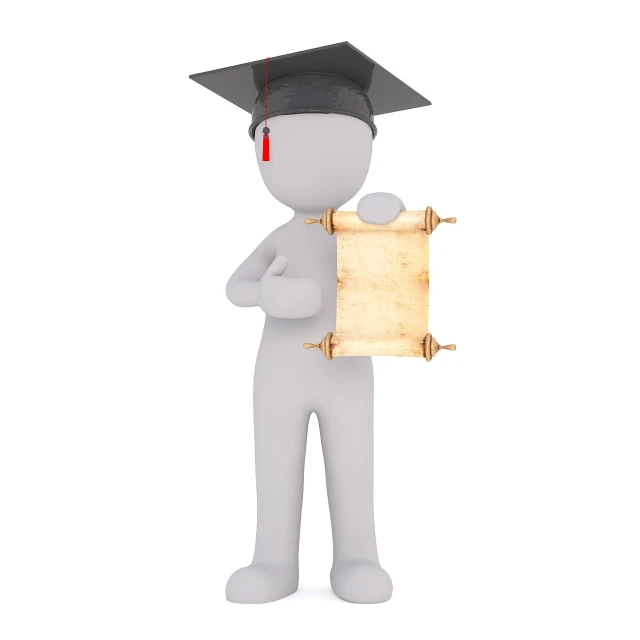 a person in a graduation cap holding a scroll, a picture, academic art, 2 d cg, product introduction photo, stick figure, modeled