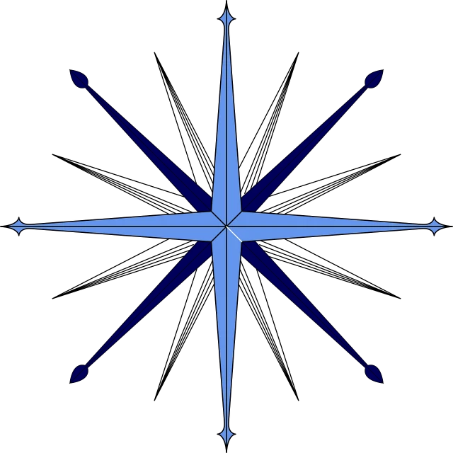 a blue star on a black background, symbolism, compass, sharp illustration, spear, vectorart