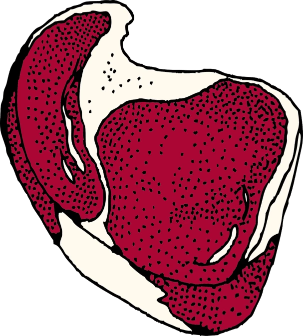 a piece of meat in the shape of a heart, an illustration of, by Jesse Richards, detailed color scan, view from the side, maroon and white, full color illustration