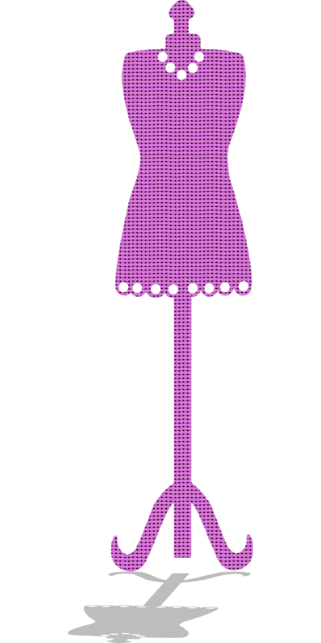 a pink mannequin on a black background, by Pamela Drew, pixabay, ascii art, cat tail, polka dot, lamp, maid