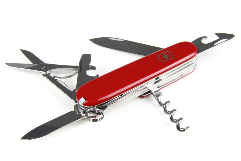 a swiss army knife on a white background, by Jakob Gauermann, markiplier with a knife, in 2 0 1 5, high detail product photo, reds)