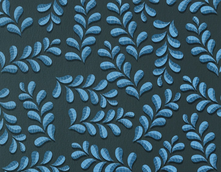 a pattern of blue leaves on a black background, a digital rendering, inspired by Master of the Embroidered Foliage, trending on polycount, folk art, high detail product photo, handcrafted paper background, hyper detail illustration, detailed zoom photo