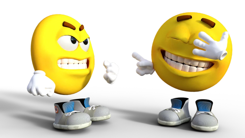 a couple of smiley faces standing next to each other, inspired by Heinz Anger, deviantart, digital art, 3d character model, angry and pointing, sega, lemon