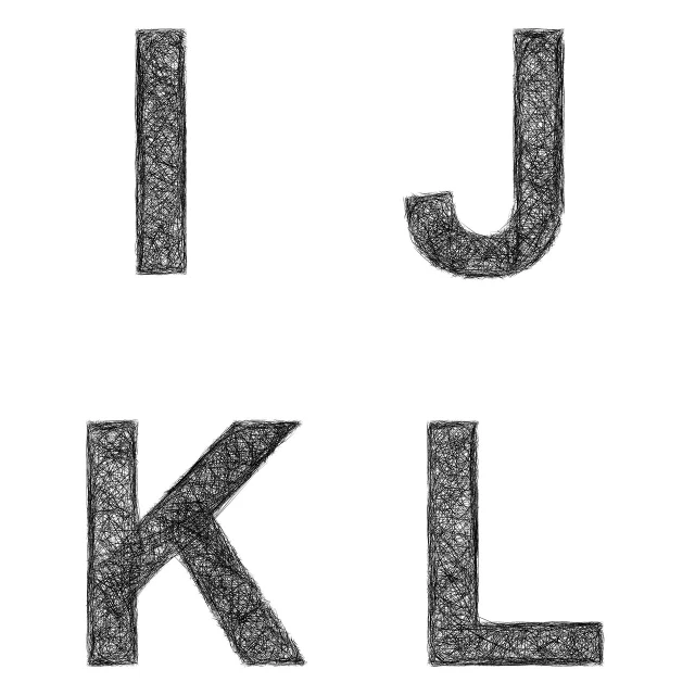 a drawing of the letters j, k, and l, a stipple, pexels, letterism, high key detailed, product introduction photo