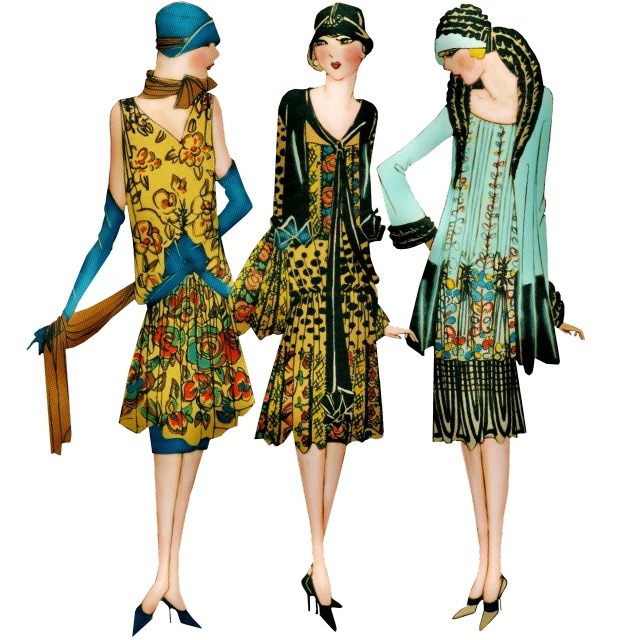 a group of three women standing next to each other, by Brenda Chamberlain, flickr, art nouveau, 1 9 2 0 s cloth style, colorful fashion, wearing a dress made of beads, joseph todorovitch ”