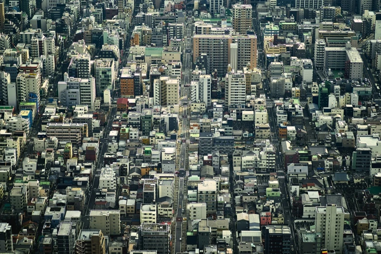 a large city filled with lots of tall buildings, flickr, mingei, kumamoto, maze of streets, sense of scale, 27