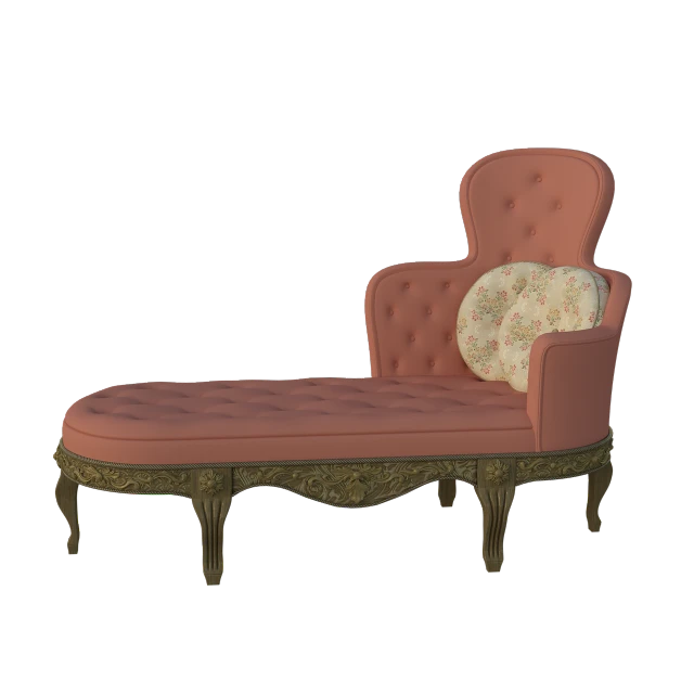 a chair with a pillow on top of it, a 3D render, inspired by François Louis Thomas Francia, trending on polycount, baroque, restored color, reclining, high detail product photo, antique style