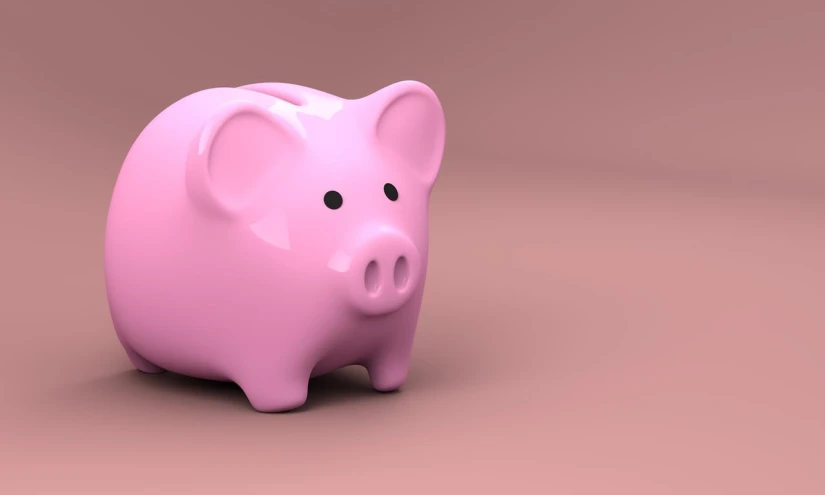 a pink piggy bank sitting on top of a table, a digital rendering, trending on pixabay, conceptual art, pink background, octanerender, photorealistic - h 6 4 0, banknote