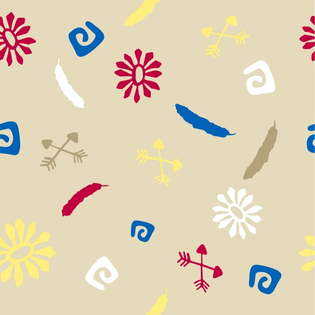 a pattern of birds and flowers on a beige background, a cave painting, inspired by Ernst Wilhelm Nay, tumblr, cutie mark, feathered arrows, けもの, new mexican desert background